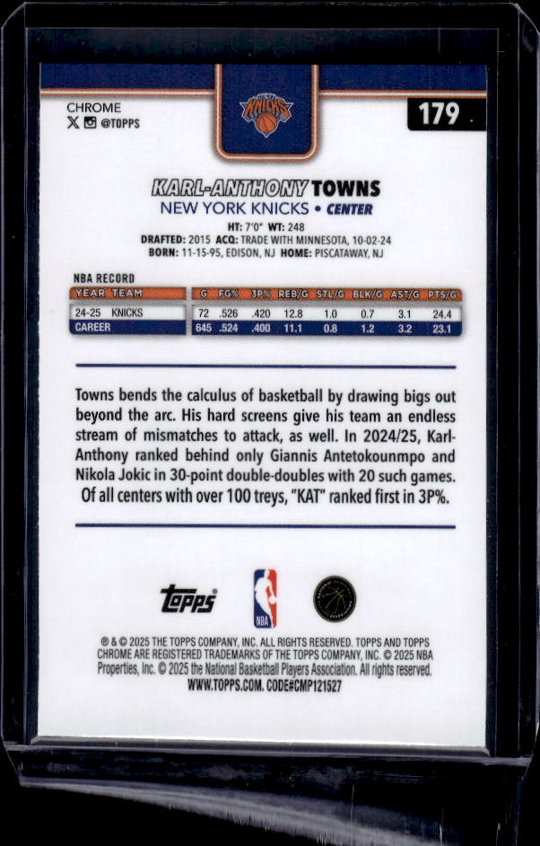2025-26 Topps Chrome #179 Karl-Anthony Towns Refractor