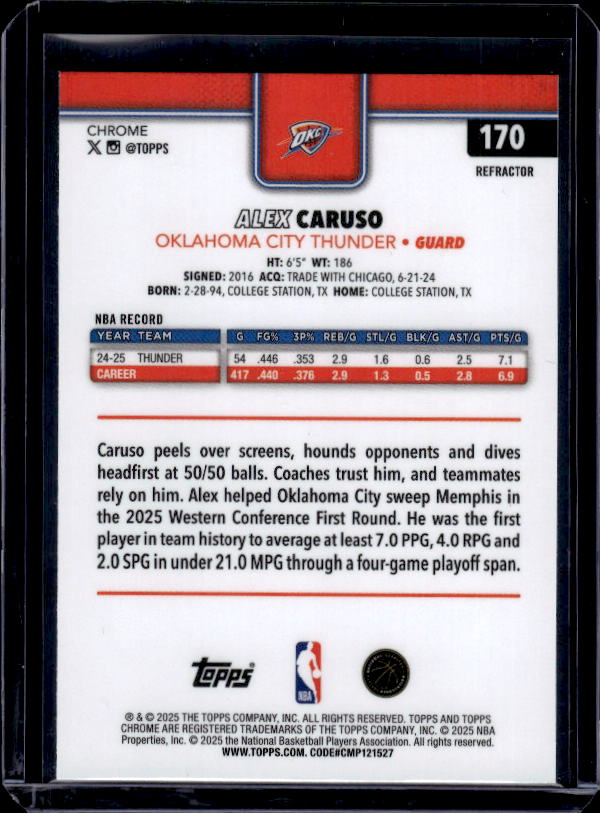 2025-26 Topps Chrome #170 Alex Caruso Refractor