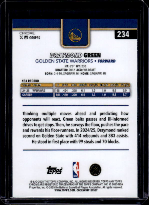 2025-26 Topps Chrome #234 Draymond Green Refractor