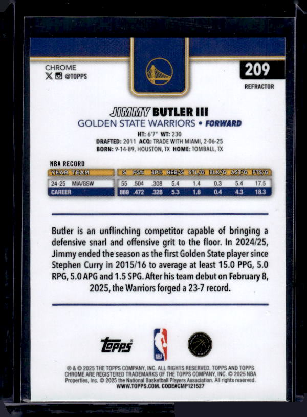 2025-26 Topps Chrome #209 Jimmy Butler III Refractor