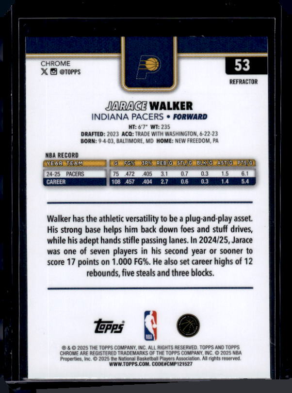 2025-26 Topps Chrome #53 Jarace Walker Refractor