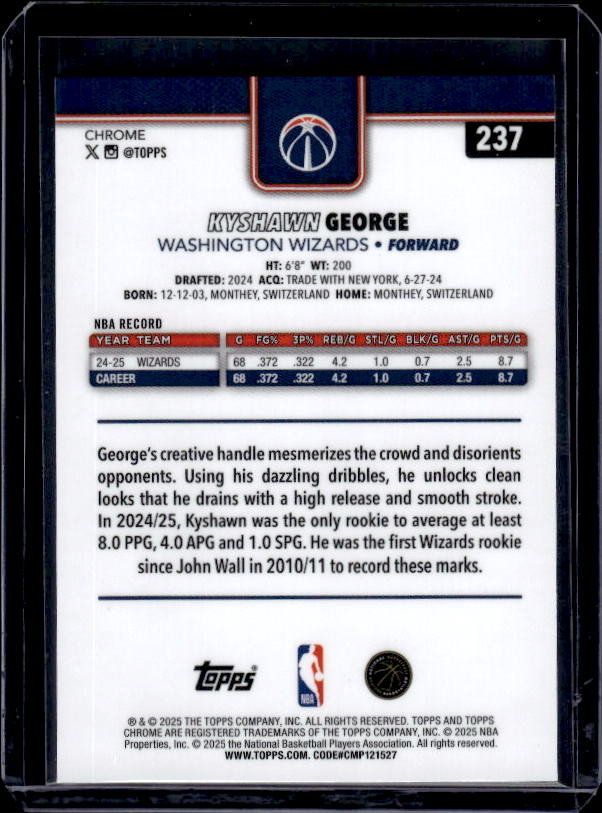 2025-26 Topps Chrome #237 Kyshawn George Refractor