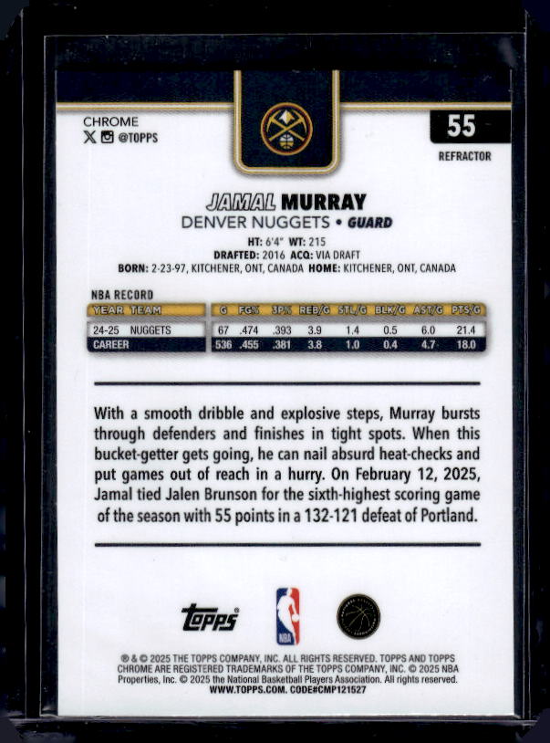 2025-26 Topps Chrome #55 Jamal Murray Refractor