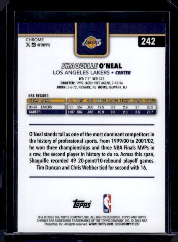 2025-26 Topps Chrome #242 Shaquille O'Neal Refractor