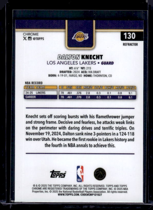 2025-26 Topps Chrome #130 Dalton Knecht Refractor