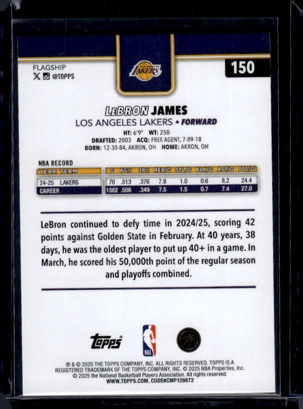 2025-26 Topps #150 LeBron James Rainbow Foilboard
