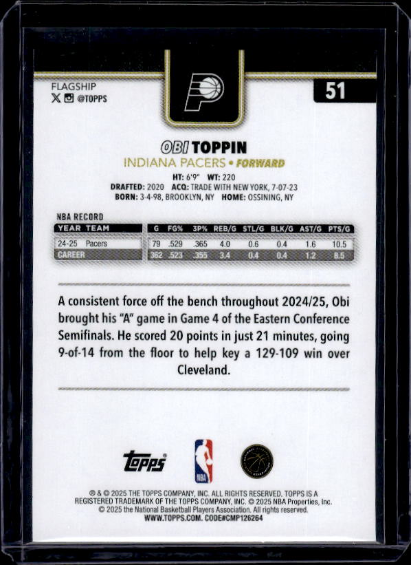 2025-26 Topps #51 Obi Toppin Blackout