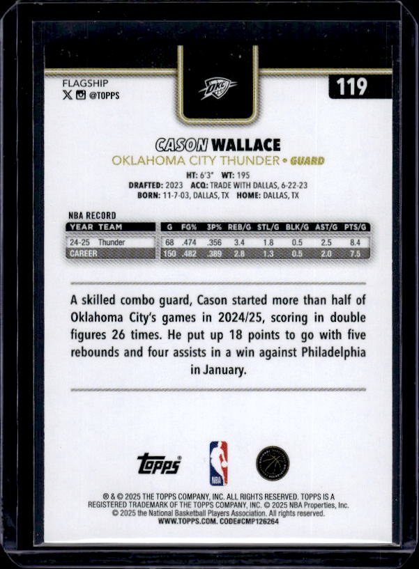 2025-26 Topps #119 Cason Wallace Blackout