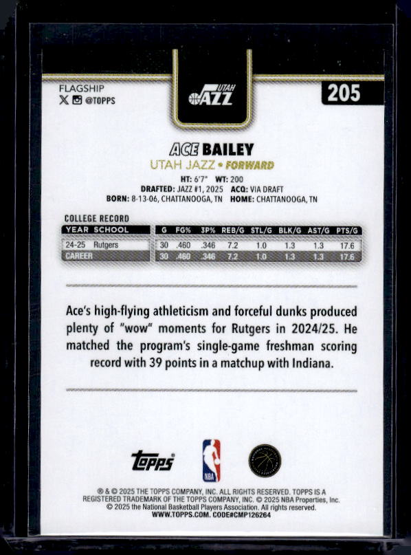 2025-26 Topps #205 Ace Bailey Blackout