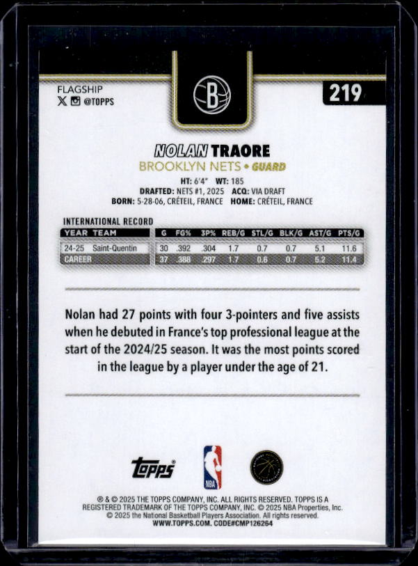 2025-26 Topps #219 Nolan Traore Blackout