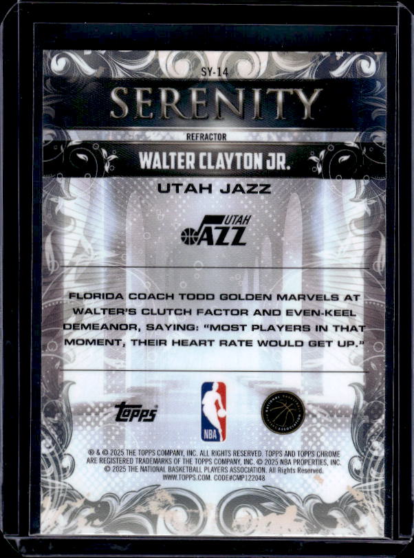 2025-26 Topps Chrome #SY-14 Walter Clayton Jr. Serenity Refractor