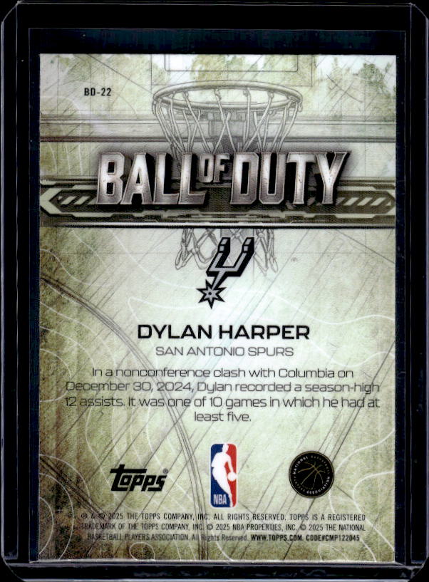 2025-26 Topps Chrome #BD-22 Dylan Harper Ball of Duty