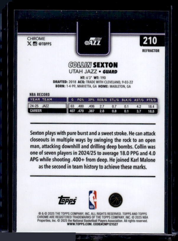 2025-26 Topps Chrome #210 Collin Sexton Refractor