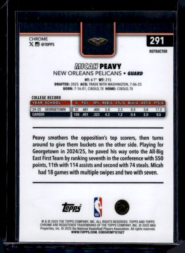 2025-26 Topps Chrome #291 Micah Peavy Refractor