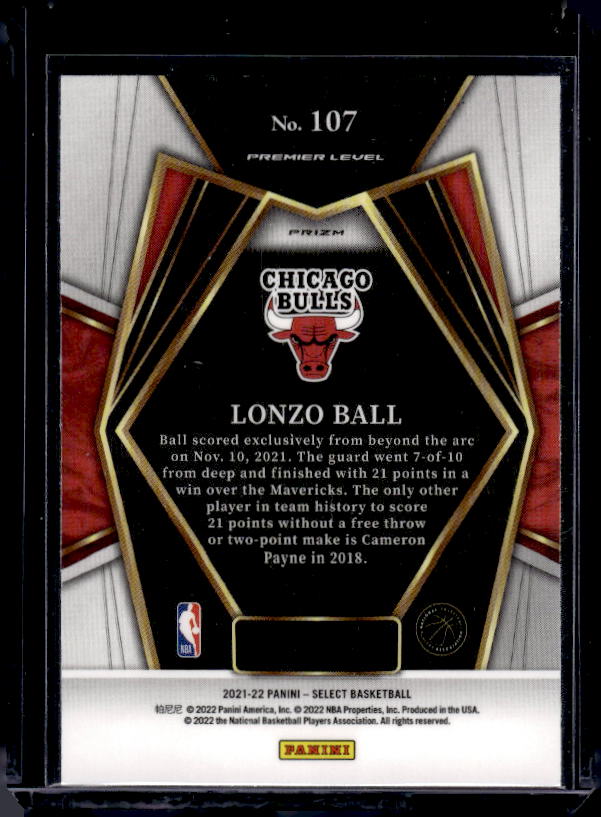 2021-22 Panini Select #107 Lonzo Ball Silver Prizms