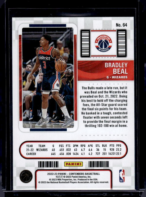 2022-23 Panini Contenders #64 Bradley Beal Game Ticket Green