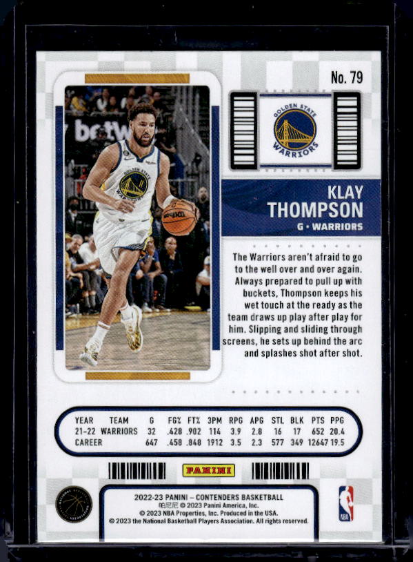 2022-23 Panini Contenders #79 Klay Thompson Game Ticket Green