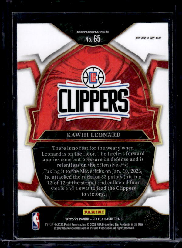 2022-23 Panini Select #65 Kawhi Leonard Green White Purple Prizms