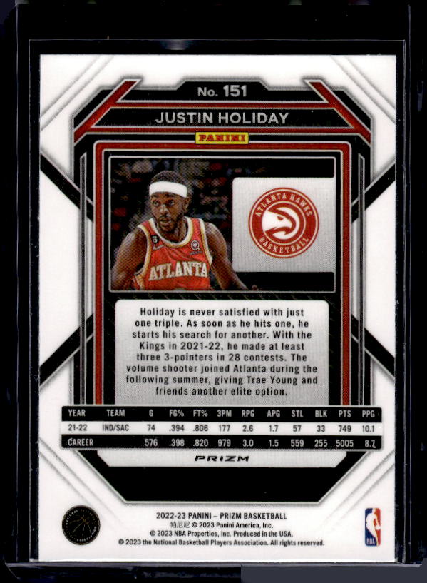 2022-23 Panini Prizm #151 Justin Holiday Prizms Green