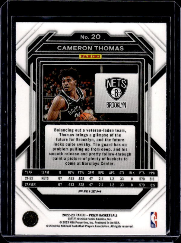 2022-23 Panini Prizm #20 Cameron Thomas Prizms Silver