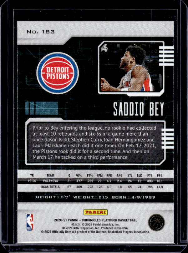 2020-21 Panini Chronicles #183 Saddiq Bey Pink