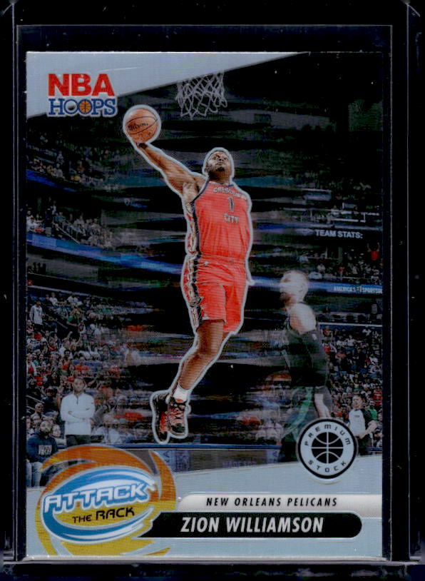 2023-24 Hoops Premium Stock #8 Zion Williamson Attack The Rack Silver Prizm