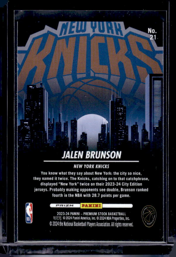 2023-24 Hoops Premium Stock #21 Jalen Brunson City Edition Silver Prizm