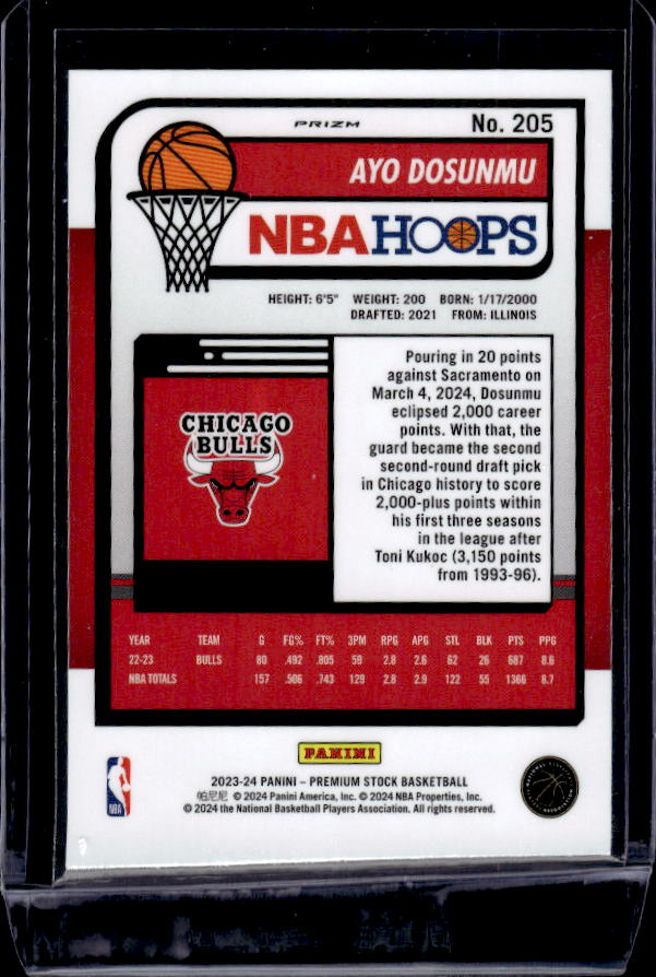 2023-24 Hoops Premium Stock #205 Ayo Dosunmu Ice Prizm