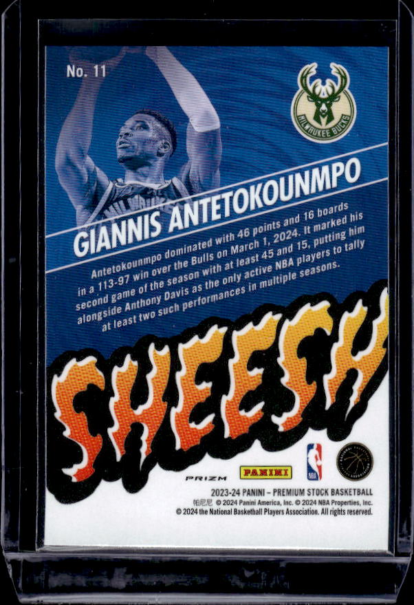 2023-24 Hoops Premium Stock #11 Giannis Antetokounmpo Sheesh Silver Prizm