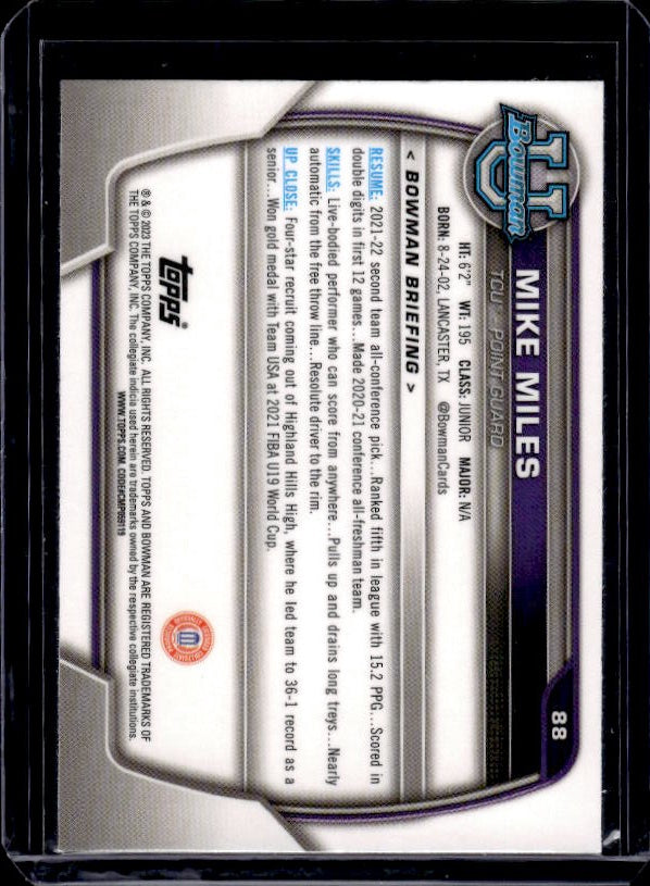 2022-23 Bowman University Chrome #88 Mike Miles Pink