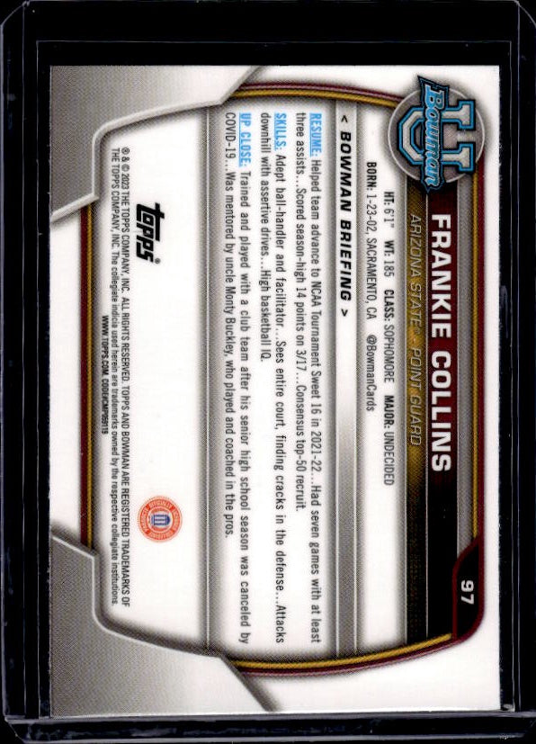 2022-23 Bowman University Chrome #97 Frankie Collins Pink