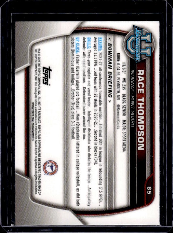 2022-23 Bowman University Chrome #65 Race Thompson Pink