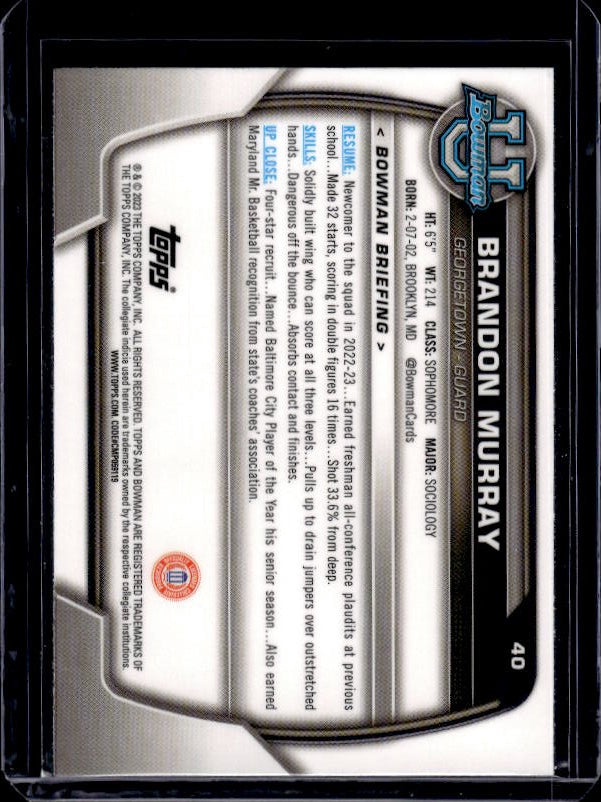 2022-23 Bowman University Chrome #40 Brandon Murray Pink