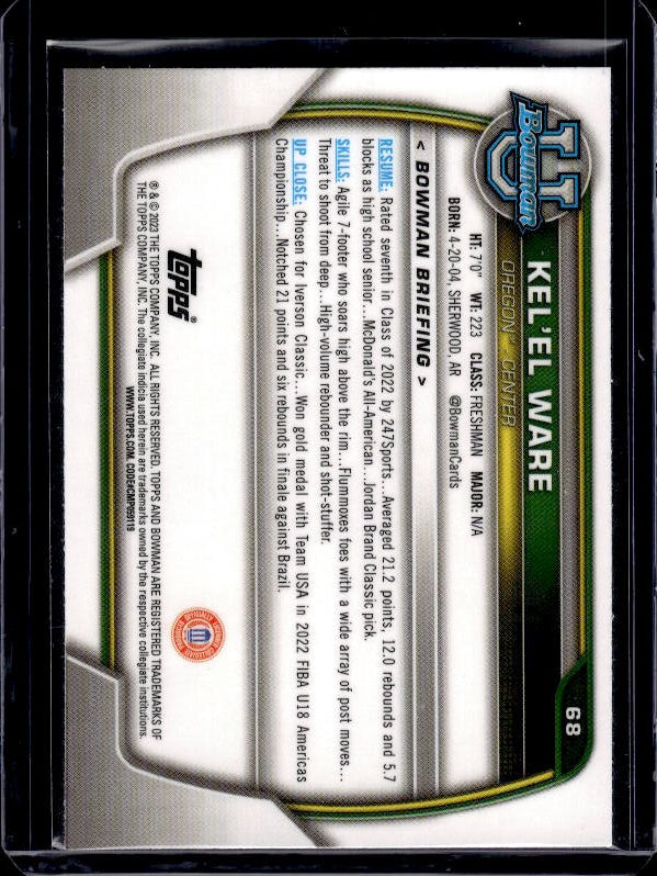 2022-23 Bowman University Chrome #68 Kel'el Ware Purple #/399