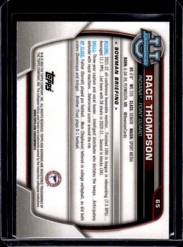 2022-23 Bowman University Chrome #65 Race Thompson Pink
