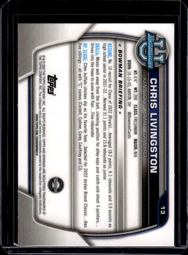 2022-23 Bowman University Chrome #13 Chris Livingston Pink