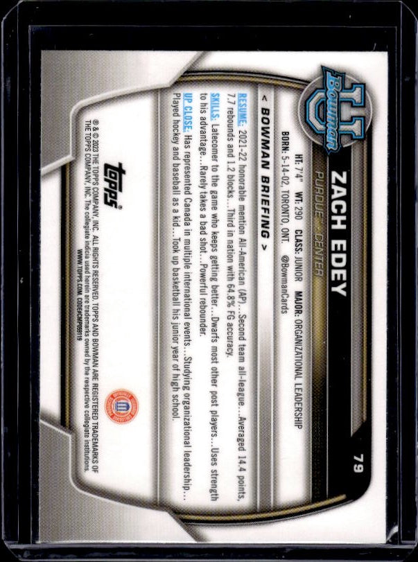 2022-23 Bowman University Chrome #79 Zach Edey Pink