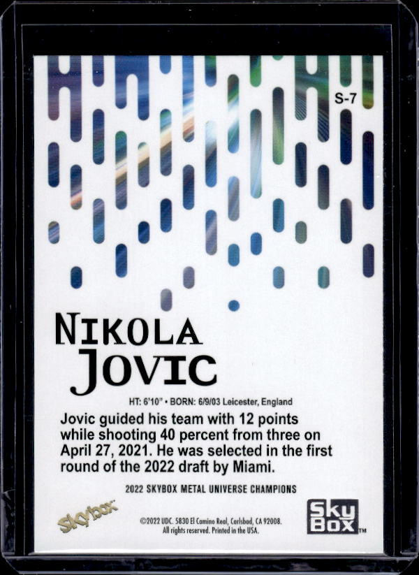 2022 SkyBox Metal Universe Champions #S-7 Nikola Jovic Skybox Premium
