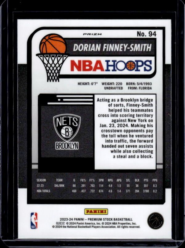 2023-24 Hoops Premium Stock #94 Dorian Finney-Smith Ice Prizm