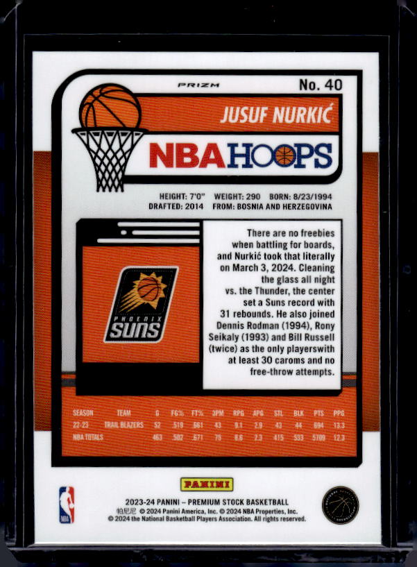 2023-24 Hoops Premium Stock #40 Jusuf Nurkic Ice Prizm