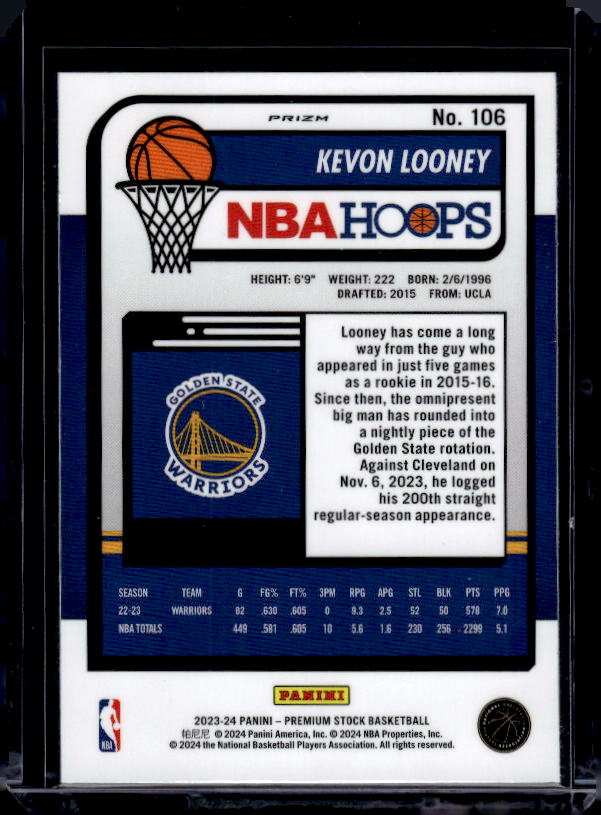 2023-24 Hoops Premium Stock #106 Kevon Looney Ice Prizm