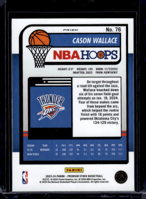 2023-24 Hoops Premium Stock #76 Cason Wallace Ice Prizm