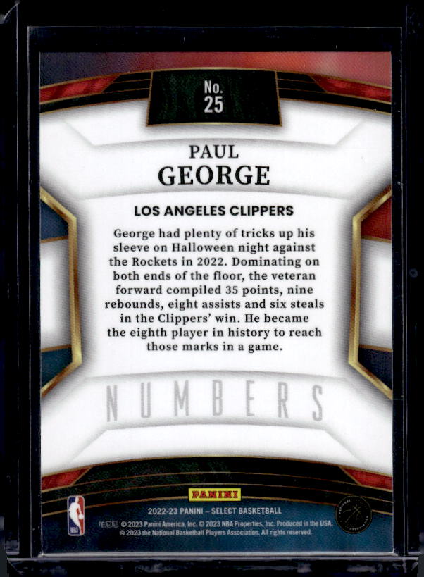 2022-23 Panini Select #25 Paul George Select Numbers