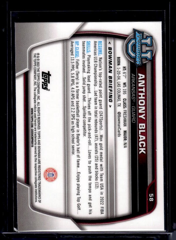 2022-23 Bowman University Chrome #58 Anthony Black