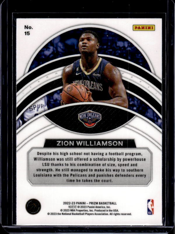 2022-23 Panini Prizm #15 Zion Williamson Dominance