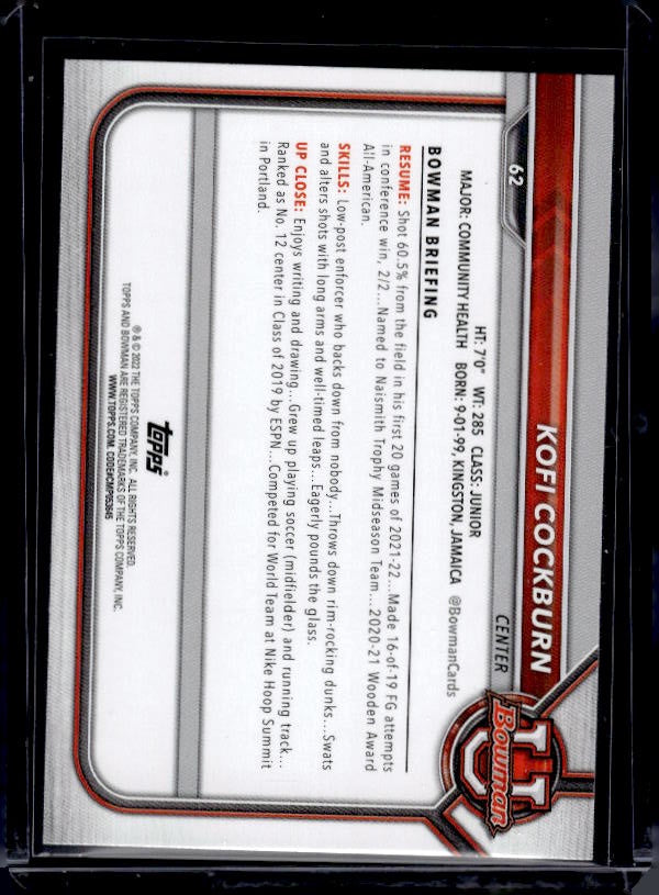 2021-22 Bowman University #62 Kofi Cockburn