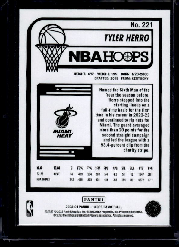 2023-24 Hoops #221 Tyler Herro Purple