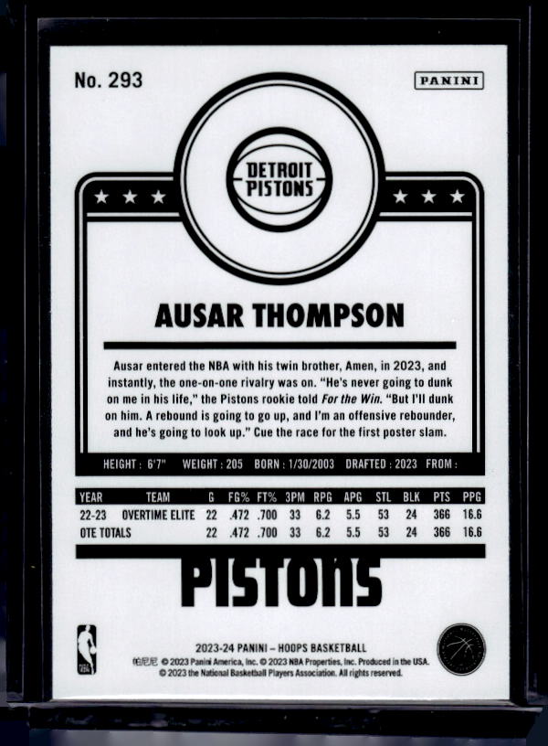 2023-24 Hoops #293 Ausar Thompson Blue