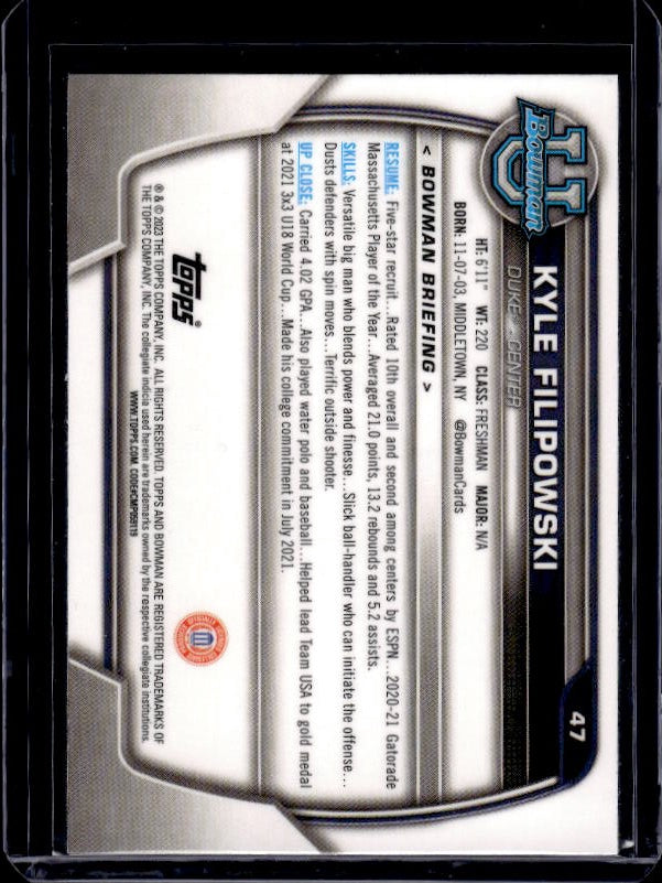 2022-23 Bowman University Chrome #47 Kyle Filipowski