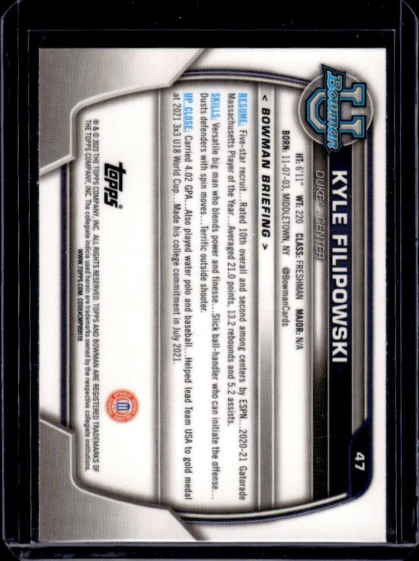 2022-23 Bowman University Chrome #47 Kyle Filipowski